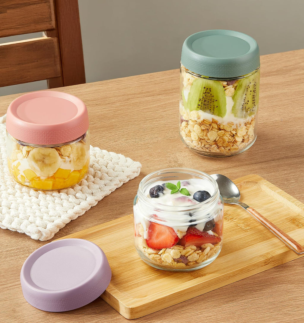 9 Pack Overnight Oats Containers with Lids, Large & Small Glass Mason Jars 16oz & 10oz & 4oz, Glass jars with Airtight Lids, Salad Meal Prep Jars for Food Storage, Overnight Oats Jars for Milk, Fruit