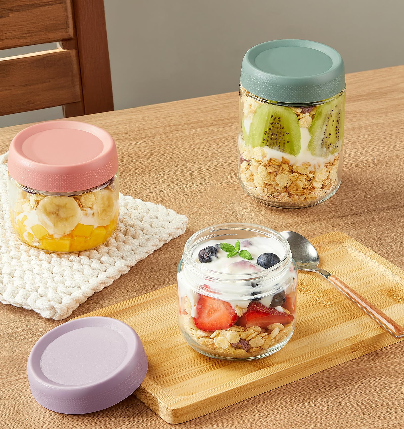 9 Pack Overnight Oats Containers with Lids, Large & Small Glass Mason Jars 16oz & 10oz & 4oz, Glass jars with Airtight Lids, Salad Meal Prep Jars for Food Storage, Overnight Oats Jars for Milk, Fruit