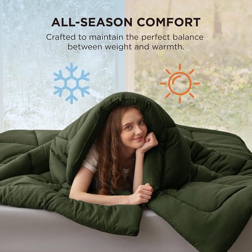 Bedsure Comforter Duvet Insert - All-Season Quilted Full Size Bedding, Olive Green, 86 x 82 Inches