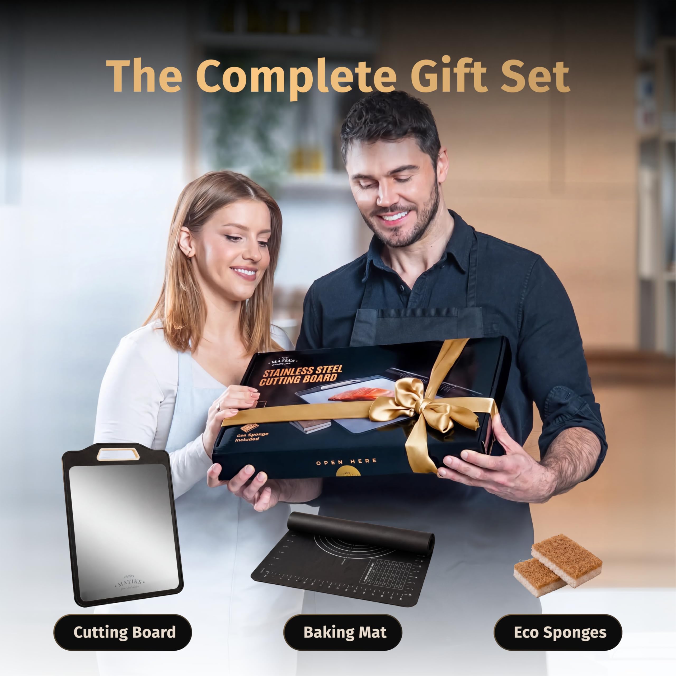Matiks 316 Stainless Steel Cutting Board Set Double Sided, Dishwasher Safe - 11th Wedding Anniversary Steel Gift - Housewarming Gifts New Home Kitchen - First Home Cooking Gift for Men, Women, Couples