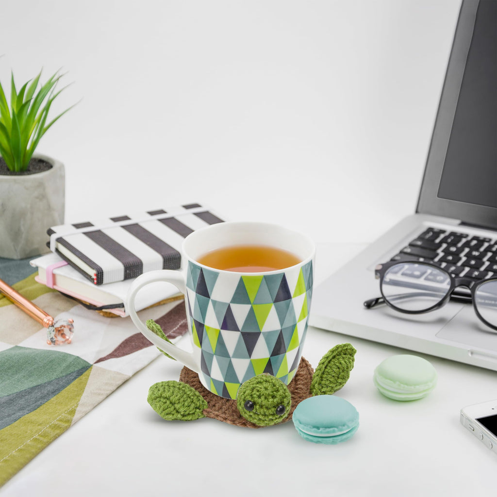 Turtle Coaster Rug for Drink Cup Mug, Handmade Crochet Knitting Animal Tortoise Shaped Mat Set, Creative Gift for Teacher Daughter Mom, Funny Desk Table Office Accessories Housewarming Home Decoration