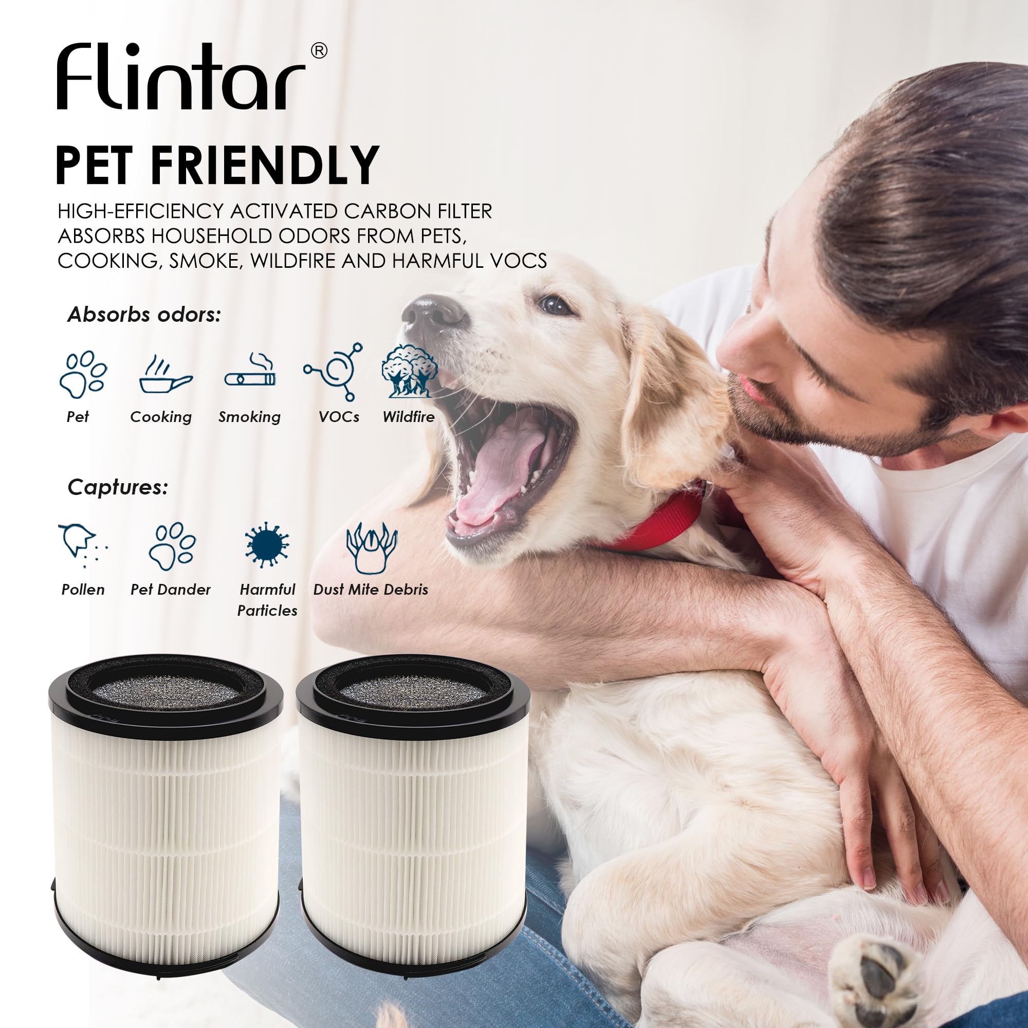 Flintar Replacement Filter, Compatible with SilverOnyx 5-Speed Air Purifier KJ150F-C02, 3-in-1 H13 Grade Filtration, For Large Room 500 sq ft, 2-Pack