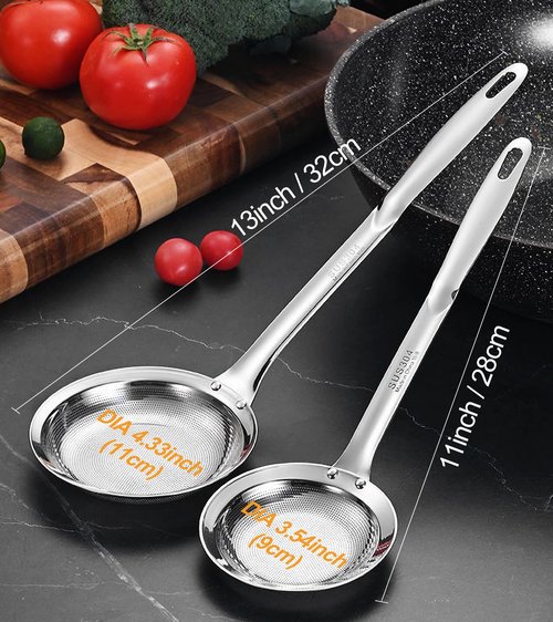 Ugotit Skimmer Spoon Stainless Steel, Fine Mesh Strainer for Cooking, Fat Skimmer & Hot Pot Skimmer, Dishwasher Safe Kitchen Gadget (DIA 3.5Inch)