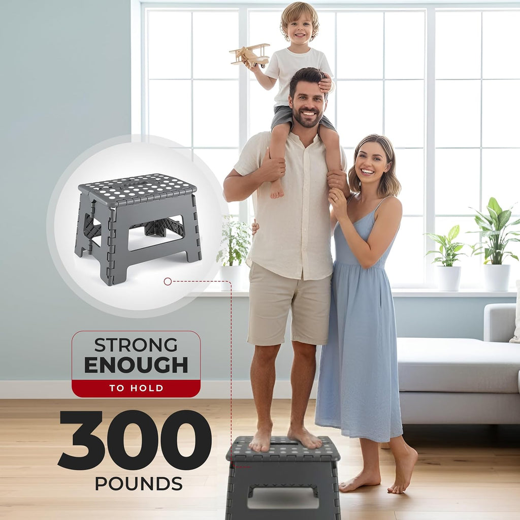 Utopia Home Folding Step Stool - 9-Inch Anti-Slip Collapsible Design - Supports Up to 300 lbs - Grey Plastic for Kitchen & Bathroom Use