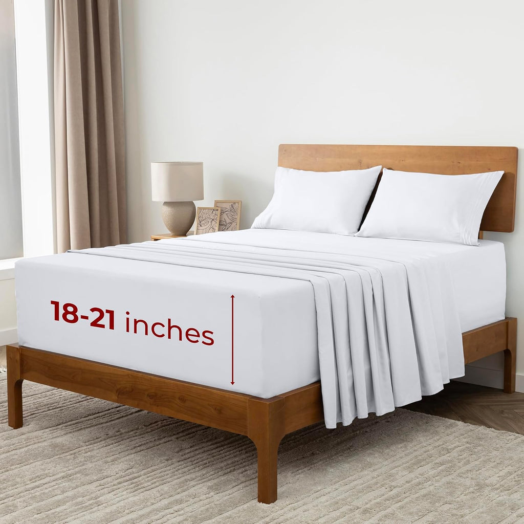 Mellanni Extra Deep Queen Sheets - Hotel Luxury, Ultra Soft & Cooling Bedding - 4 PC Set (Queen, White)