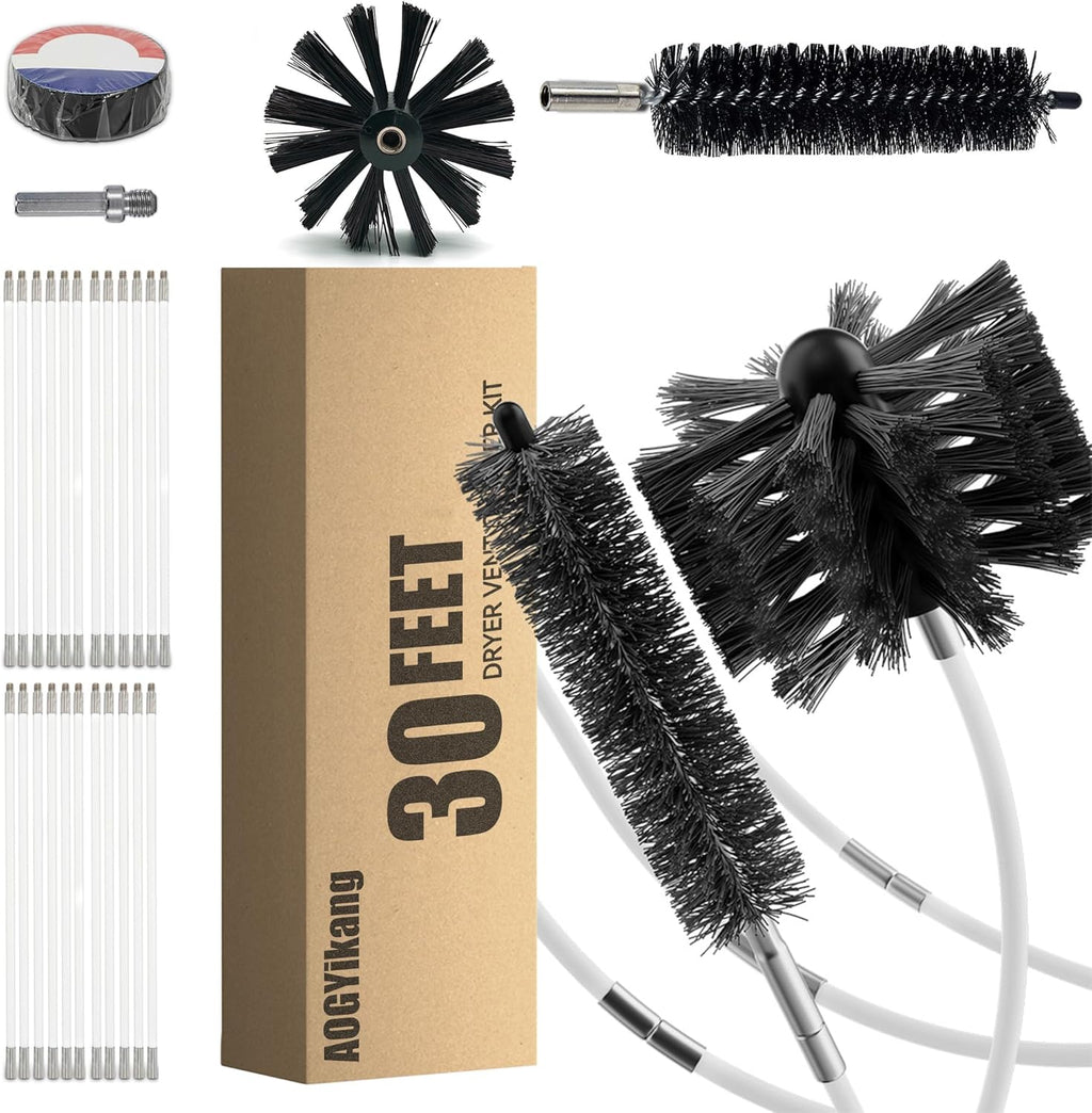 Skiennix 30 Feet Dryer Vent Cleaning Brush Kit - Flexible Nylon Rod for Multi-Purpose Use | Ideal for Chimneys & Ducts