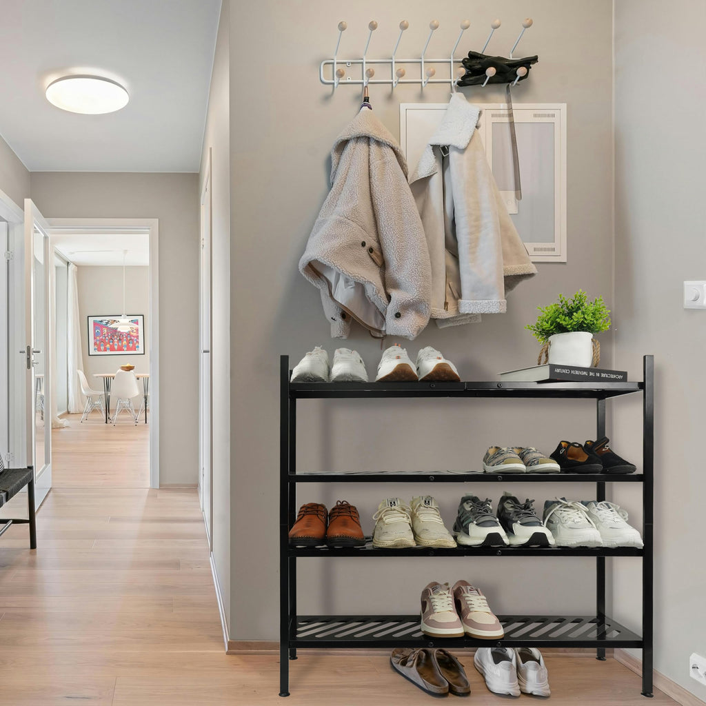 Nijoam Shoe Rack - Metal Shoe Organizer 2 Tier Shoes Shelf Storage, 35 Inches Stackable Long Show Stand Holder for Closet, Entryway, Garage, Floor, Door Entrance, Black