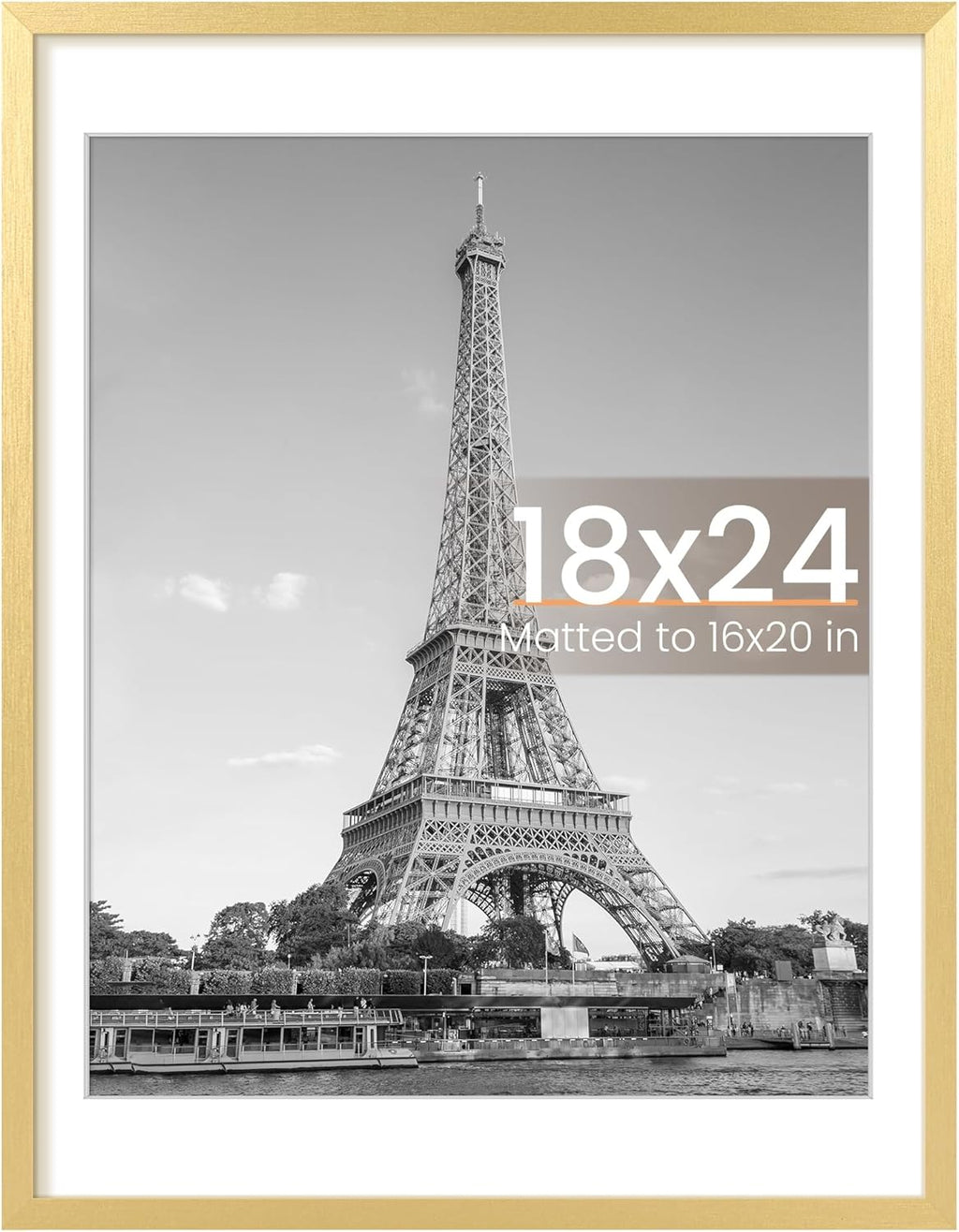 Upsimples 18x24 Picture Frame - Elegant Gold Design for 16x20 Photos with Mat or 18x24 Without