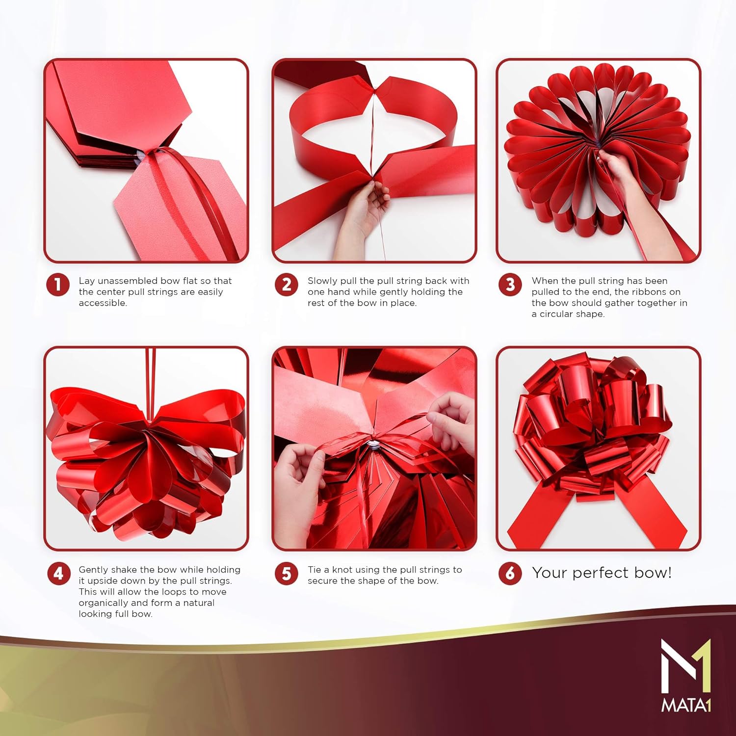 Mata1-USA Huge Shiny Red Car Bow - 18 Inch Gift Wrapping Bow for Large Decorations | 20 Loops & 4 Stickers
