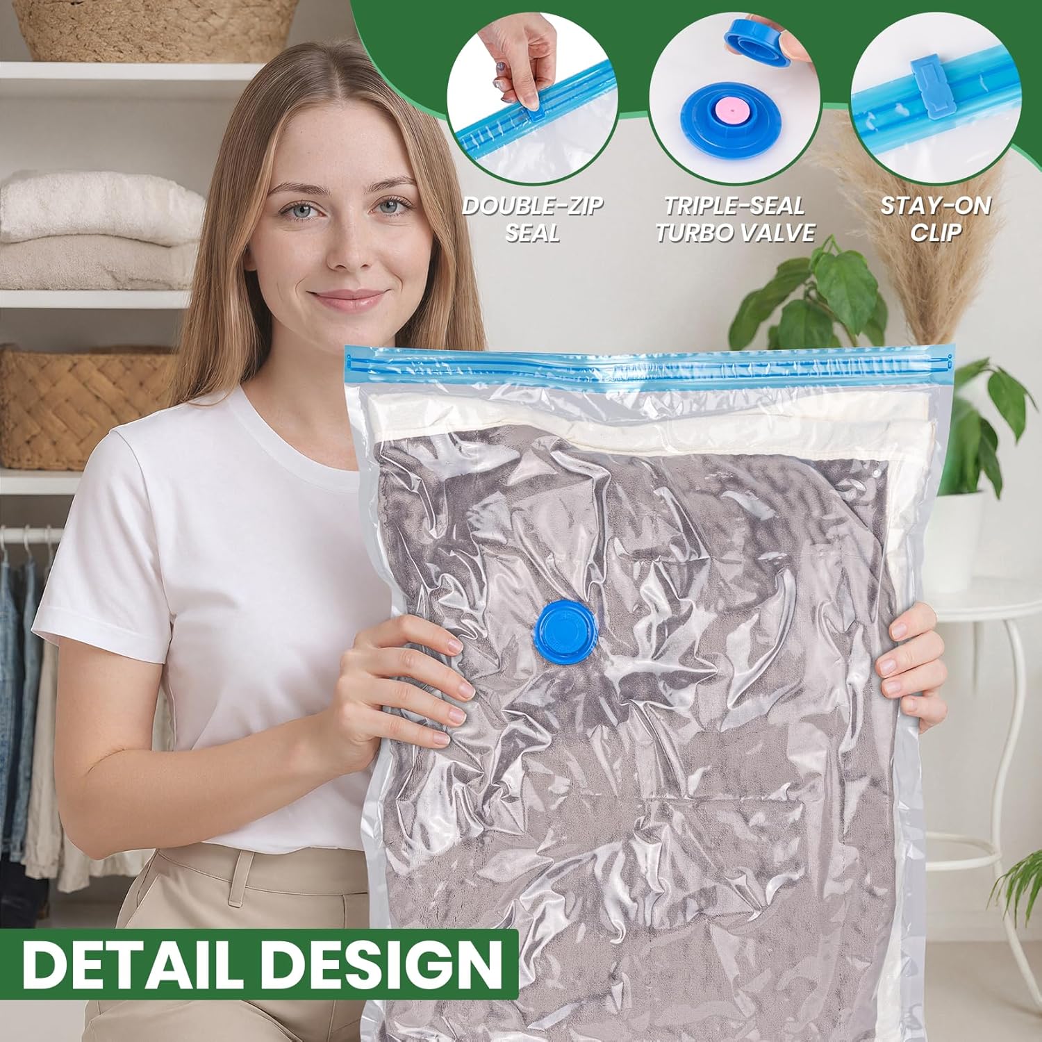 Skiennix Vacuum Storage Bags - 20-Pack with Electric Air Pump for Clothes & Comforters | 4 Jumbo, 4 Large, 4 Medium, 4 Small, 4 Roll-Up Bags