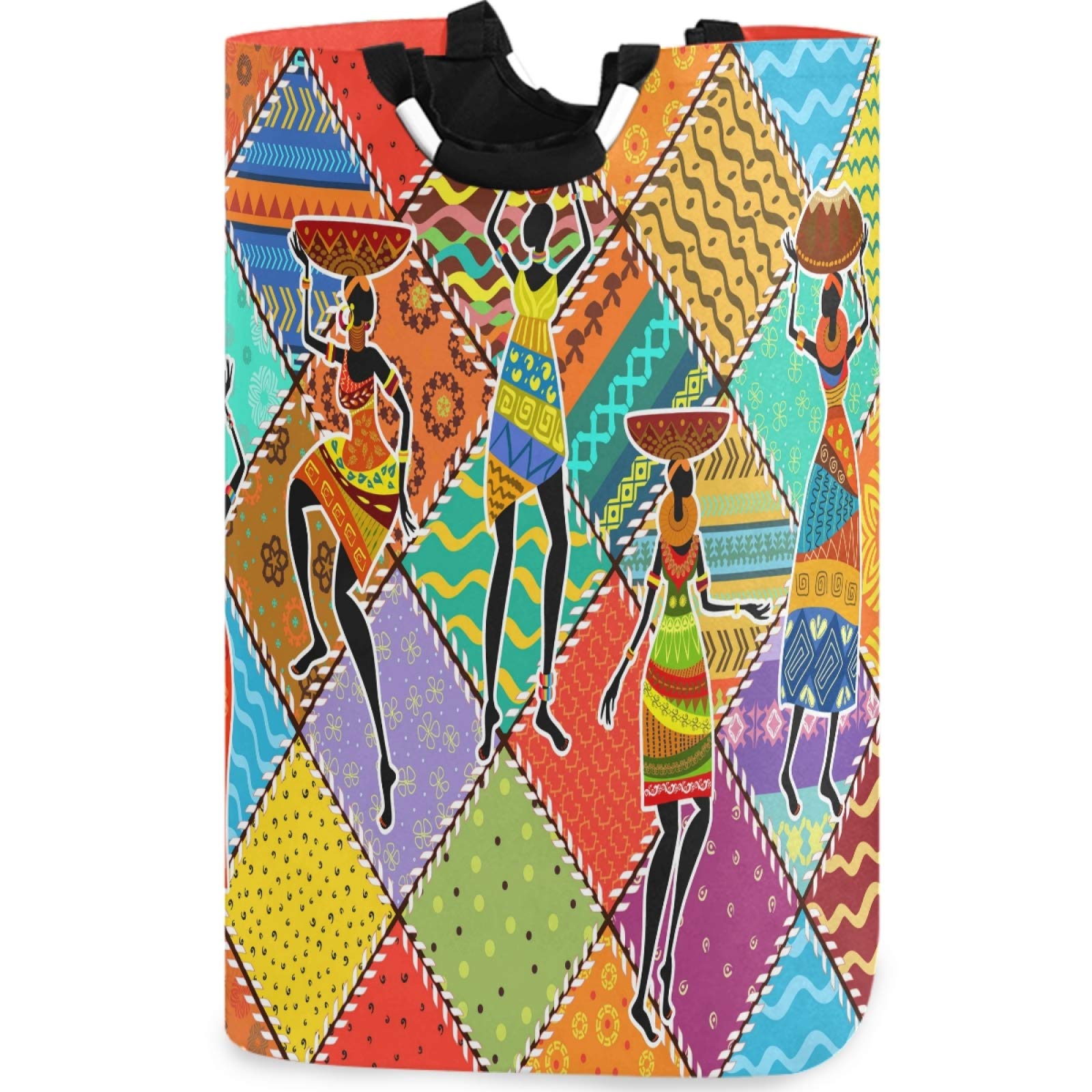 visesunny Large Capacity Laundry Hamper Basket Dancing African Woman Colorful Patchwork Oxford Cloth Storage Baskets for Bedroom, Bathroom, Dorm, Kids Room