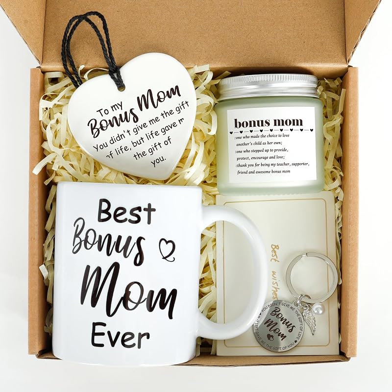 Variation of THIS listing: Best Bonus Mom Ever Gift Set – Coffee Mug, Lavender Soy Candle, Pearl Wing Keychain & Ceramic Heart Ornament