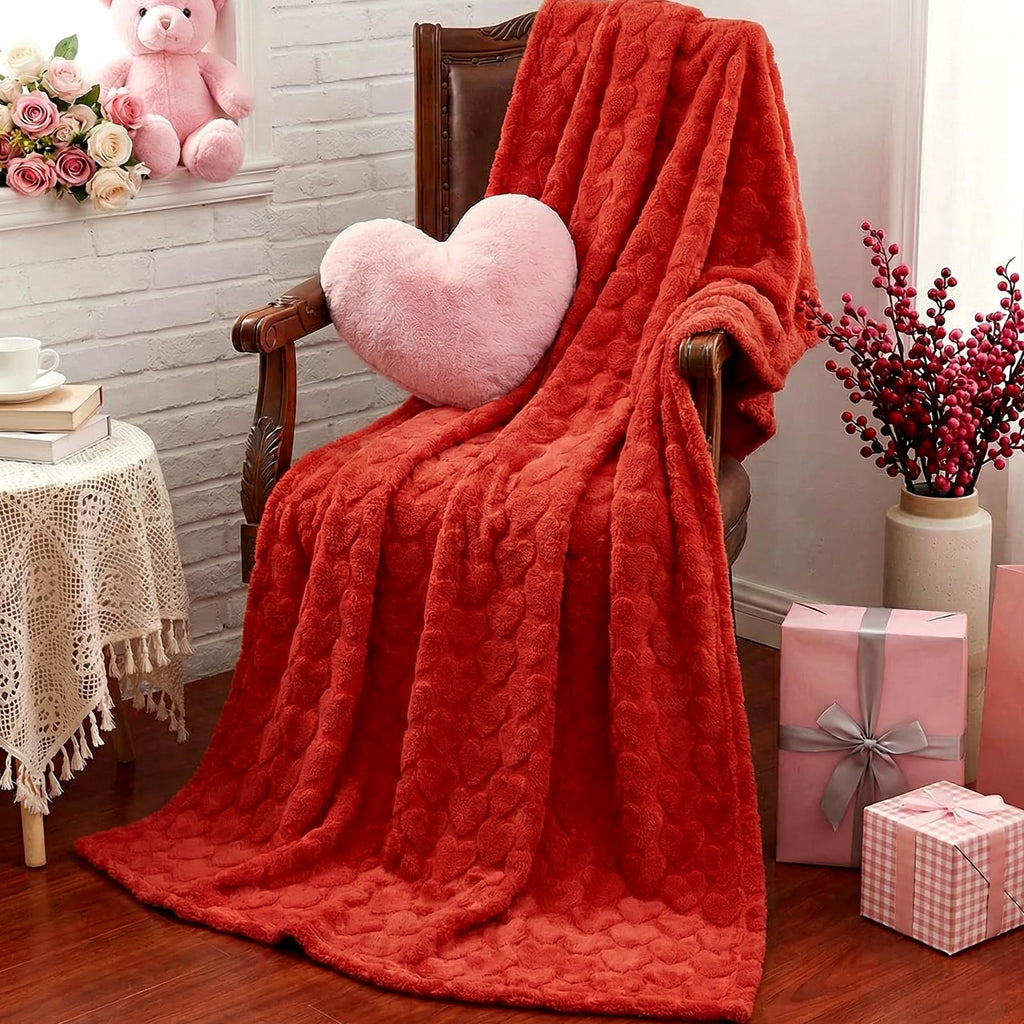 Red Heart Throws Blanket for Women Valentines Day Blankets Red Love Heart Blanket Soft Warm Fuzzy Fleece Blanket Thoughtful Valentines Day Gifts for Her Wife Girlfriend Mom, 60 x 50 Inch