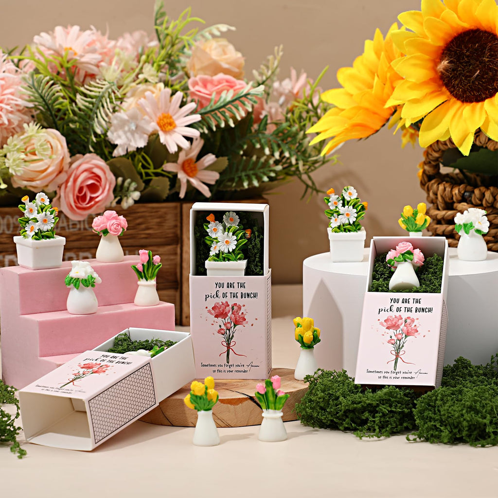 VioraWhite 36 Sets Thank You Gifts for Women Bulk Mini Tiny Flowers with Flowerpot Vase Box Motivational Office Desk Decor Employee Appreciation Gifts for Mothers Day Teacher Office Staff Team