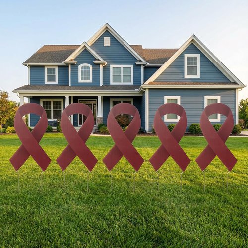 Large Ribbon Awareness Yard Sign - Waterproof Health Awareness Lawn Stake with Metal Stakes | Burgundy