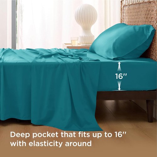 Bedsure Cooling Twin XL Sheets - Breathable Rayon from Bamboo | Soft & Silky Hotel Luxury Bedding in Turquoise