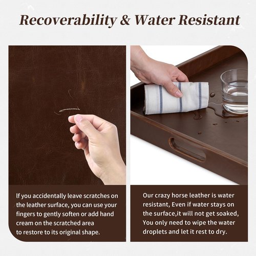 Hanobe Ottoman Serving Tray Large: 20'' Decorative Trays with Handles - Leather Coffee Table Decor for Extra Big Counter Home Living Room - Oversized