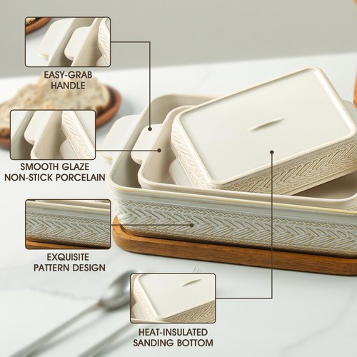 Casserole Dishes for Oven, Ceramic Baking Dishes Set of 3, Rectangular Lasagna Pans Casserole Dish Set for Baking, Cooking, Kitchen, Cake Dinner, Banquet (15.4''/12.3''/9.8'')