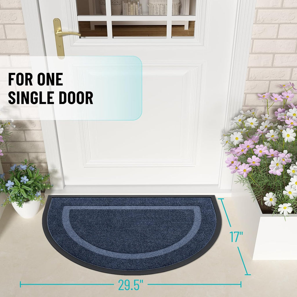 OLANLY Half Circle Door Mat - Waterproof All-Season Indoor/Outdoor Welcome Mat | Easy Clean, 29.5x17, Blue