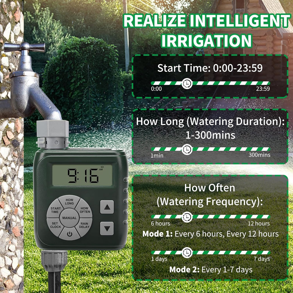 Zuomeng Hose Timer - Smart Irrigation Controller with Leak-Proof Design | Dual Power System, Green
