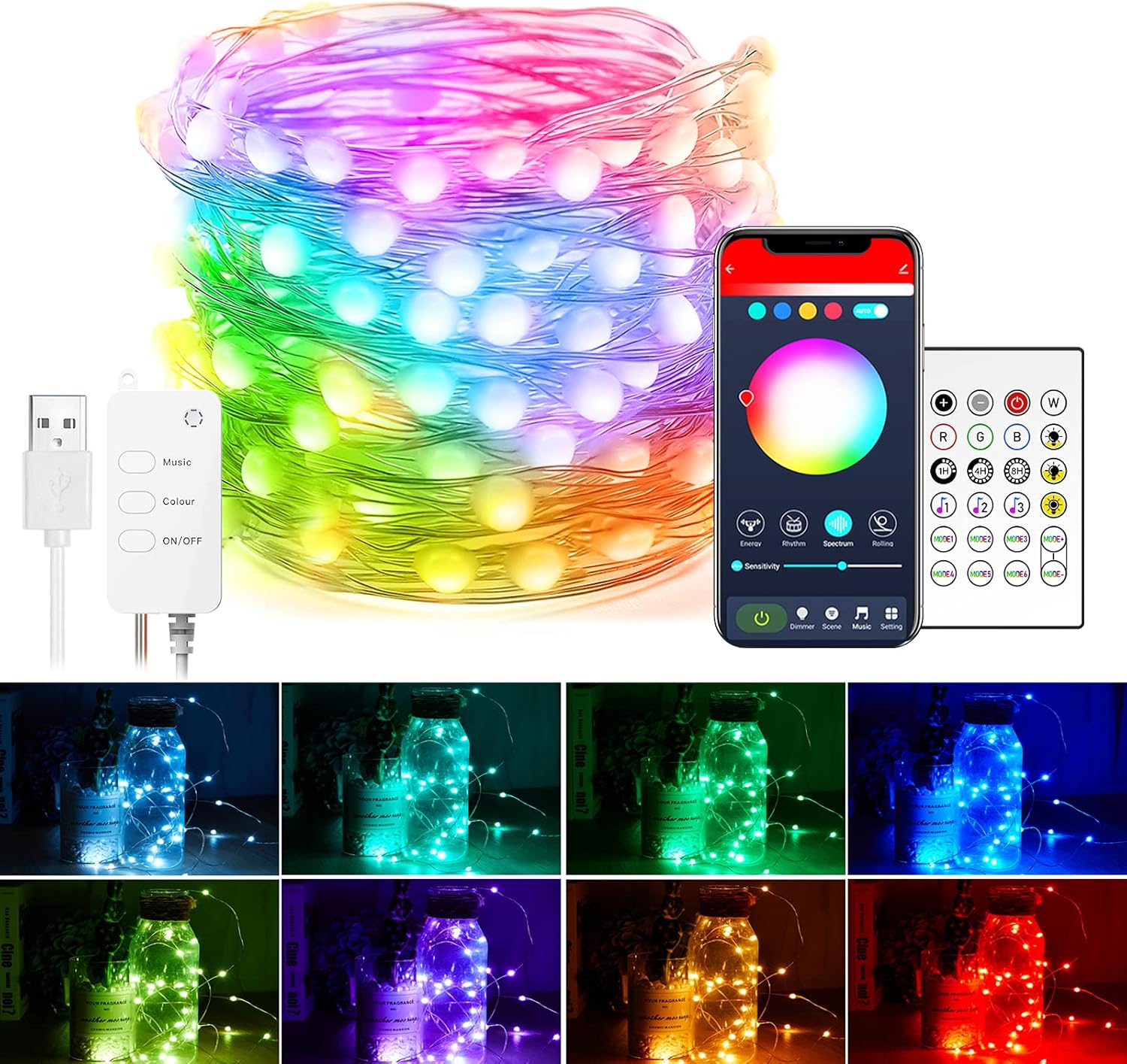 Smart Fairy String Lights - 33 Ft USB Bluetooth Twinkle Lights with Timer, Remote & Music Sync