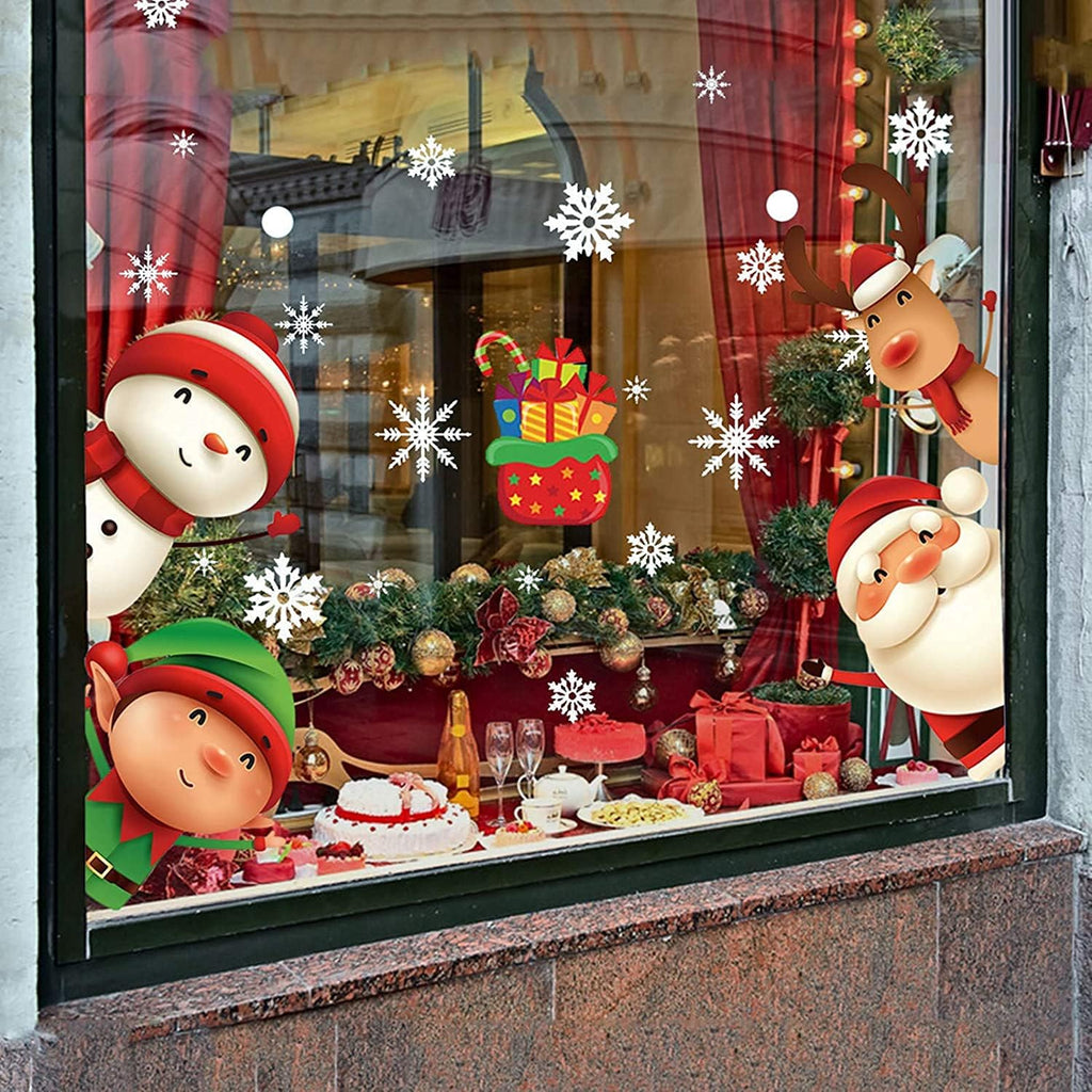 XIMISHOP Christmas Snowflake Window Clings - 82PCS Indoor Holiday Decals for Glass | Santa & Reindeer Designs