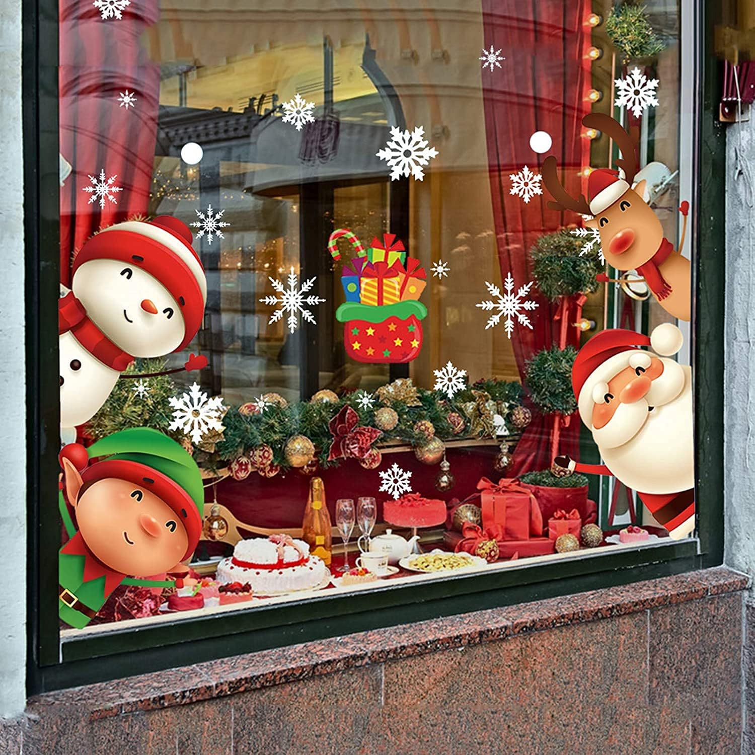 XIMISHOP Christmas Snowflake Window Clings - 82PCS Indoor Holiday Decals for Glass | Santa & Reindeer Designs