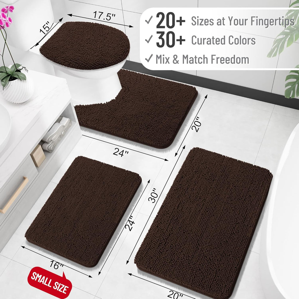 OLANLY U-Shaped Toilet Rug - Extra Soft Chenille, Quick-Dry, Non-Slip Bath Mat | 24x20, Brown