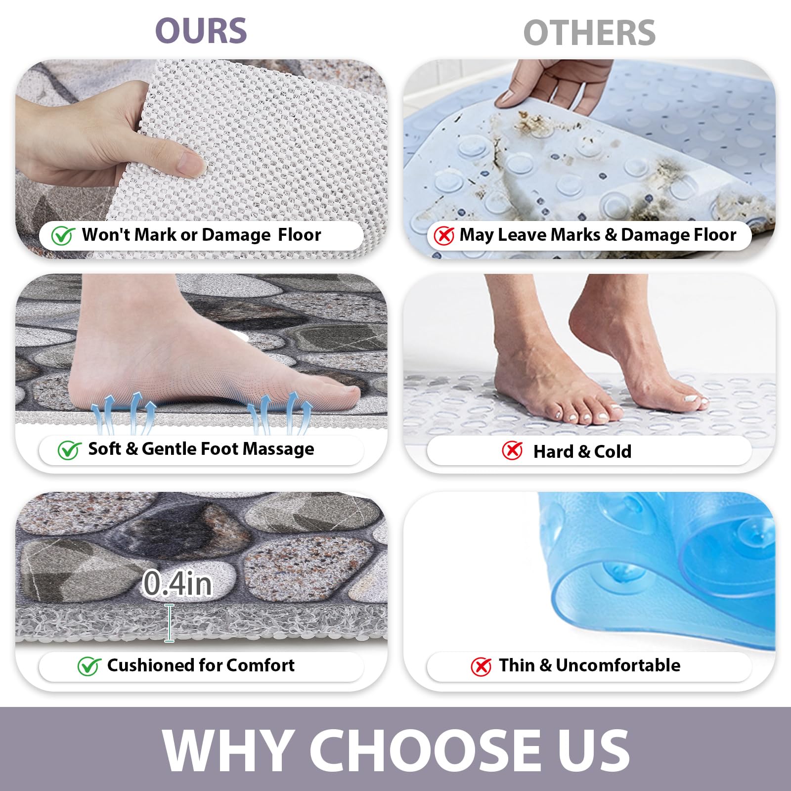 Square Shower Mat Non Slip: 32x32 Inch Extra Large Shower Mats with Drain Hole in Middle -Anti Slip Shower Mats for Inside Shower -Loofah Shower Floor Mat Bath Mat for Shower Stall Bathtub Elderly