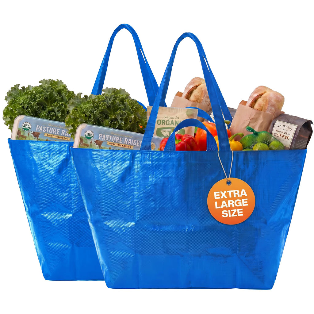 DURASACK Haul-It-All Extra-Large Reusable Shopping Bag – Heavy Duty Open-Top Tote with Handles, 18-Gallon Capacity, Blue, Pack of 2