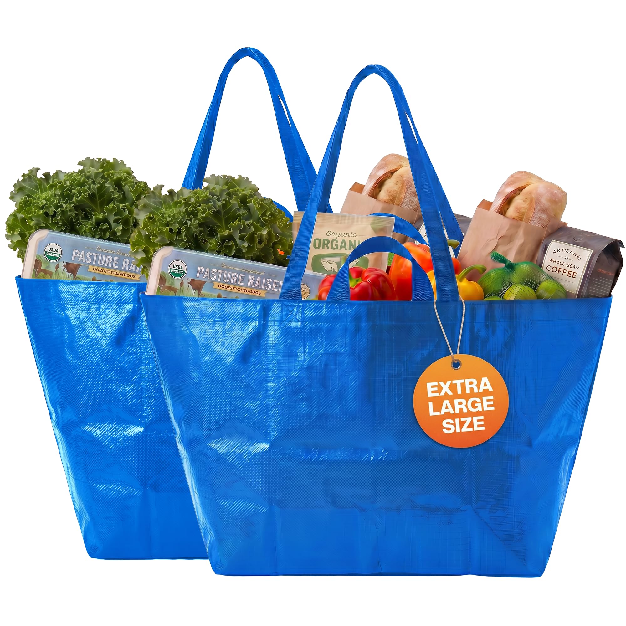 DURASACK Haul-It-All Extra-Large Reusable Shopping Bag – Heavy Duty Open-Top Tote with Handles, 18-Gallon Capacity, Blue, Pack of 2