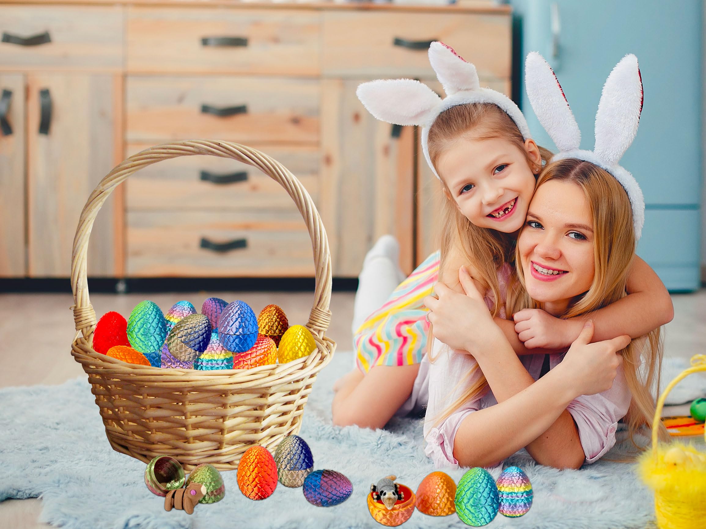 24 Pcs 3D Printed Easter Eggs with 24pcs Random Mini Animal Inside,Home Office Decor Executive Desk,Christmas, Easter, and Birthday Gifts
