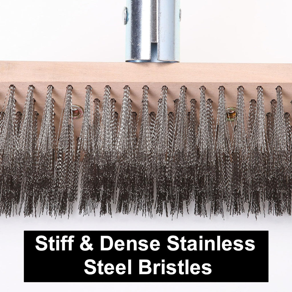 MAXMAN Stainless Steel Wire Scrub Brush with Long Handle, 63" Heavy Duty Large Wire Brush, Stiff Metal Bristle Floor Scrubber, Outdoor Patio Cleaning, Wire Broom for Deck, Concrete, Moss Removal