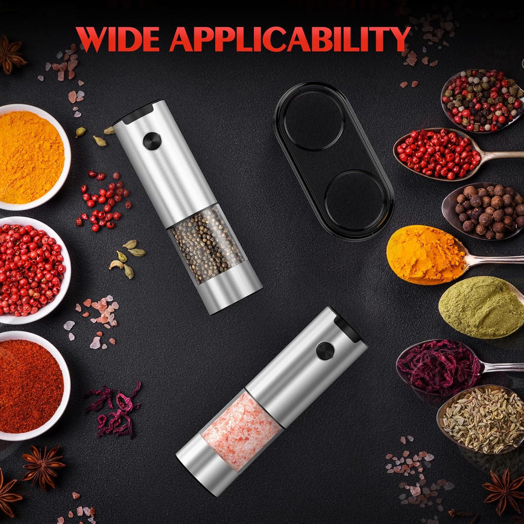 Skiennix Electric Salt and Pepper Grinder - Automatic Battery-Powered Mill with Adjustable Coarseness & LED | Ideal Kitchen Essential for New Home