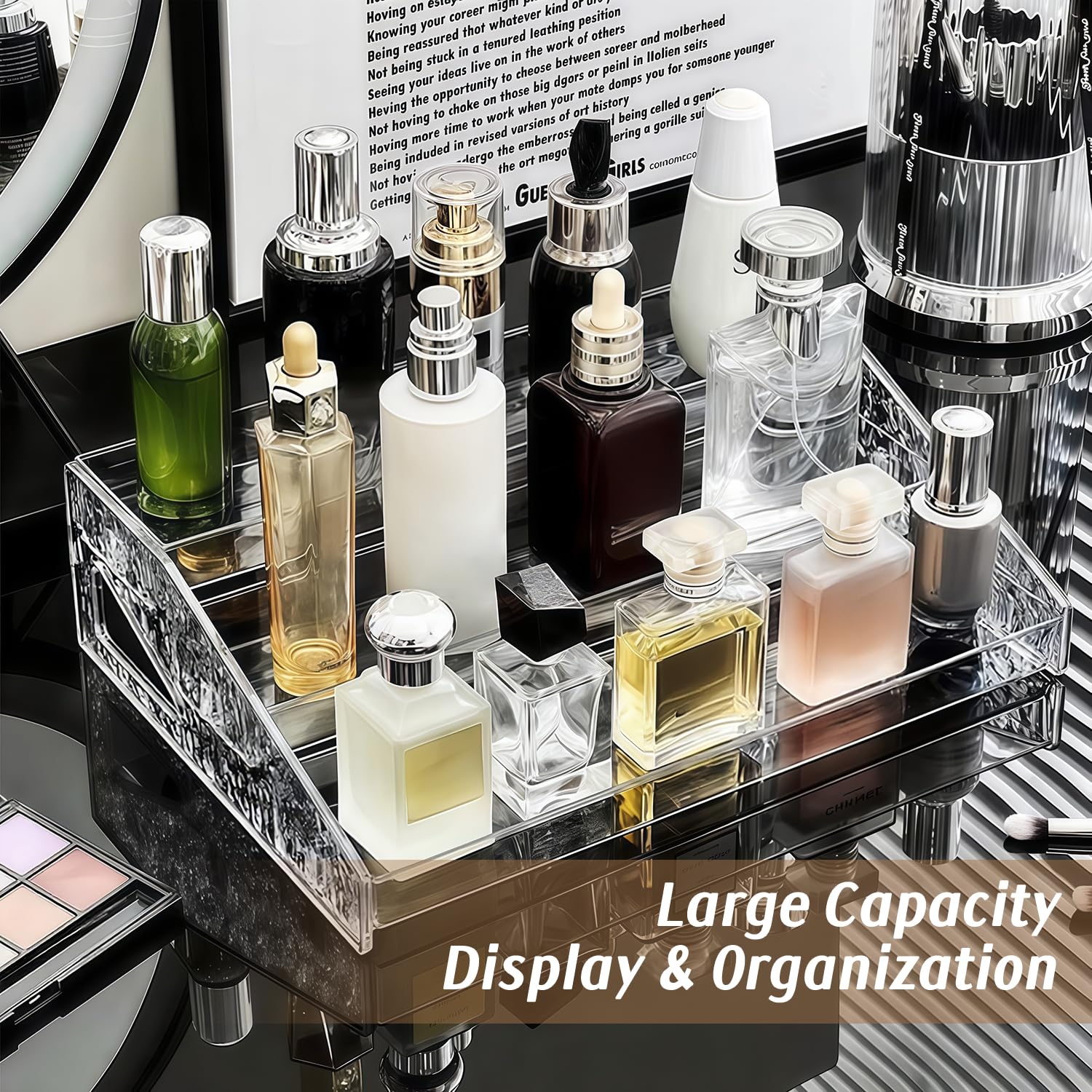 guuooge 2 Pack Perfume Organizer- 3 Tier Cologne Stand Clear Plastic Cologne Organizer for Men/Women Fragrance, Lotion, Skincare Display Holder Shelf(Clear)