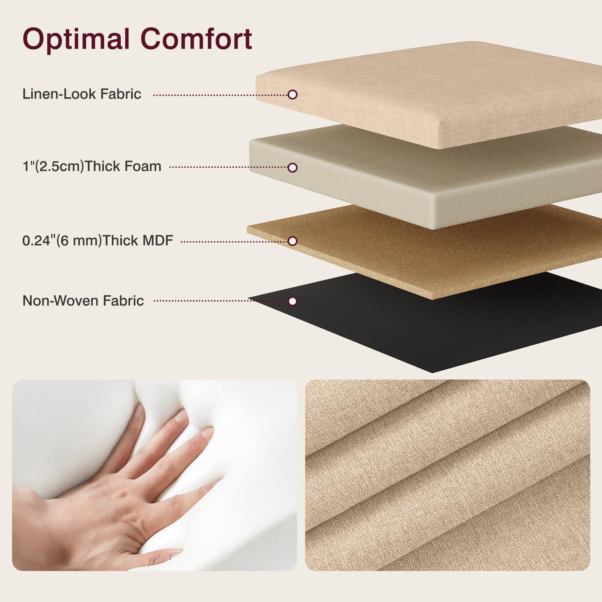 VECELO 30'' Folding Storage Ottoman Bench, End of Bed Linen Fabric Foot Rest Stool with Padded Seat, Large Footstools for Bedroom, Living Room, Load 500 lb, Khaki