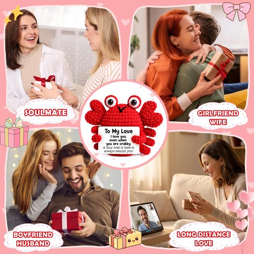 GiftMark Anniversary Mothers Day Birthday Gifts for Women Men, to My Love Gifts for Boyfriend Girlfriend Wife Husband, Emotional Positive Crochet Crab Anniversary Birthday Gift for Him Her Couple