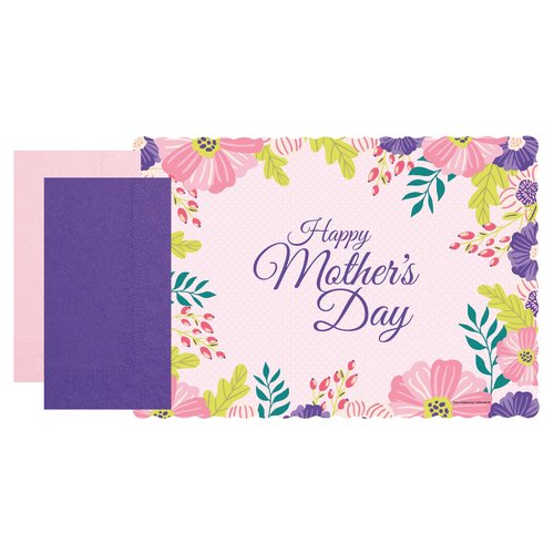 Hoffmaster 856779 Mothers Day Combo Packs, Placemats, Coordinating Decorator Napkins All in A Dispensing Box, 9.75" Length x 14" Width (Pack of 500)