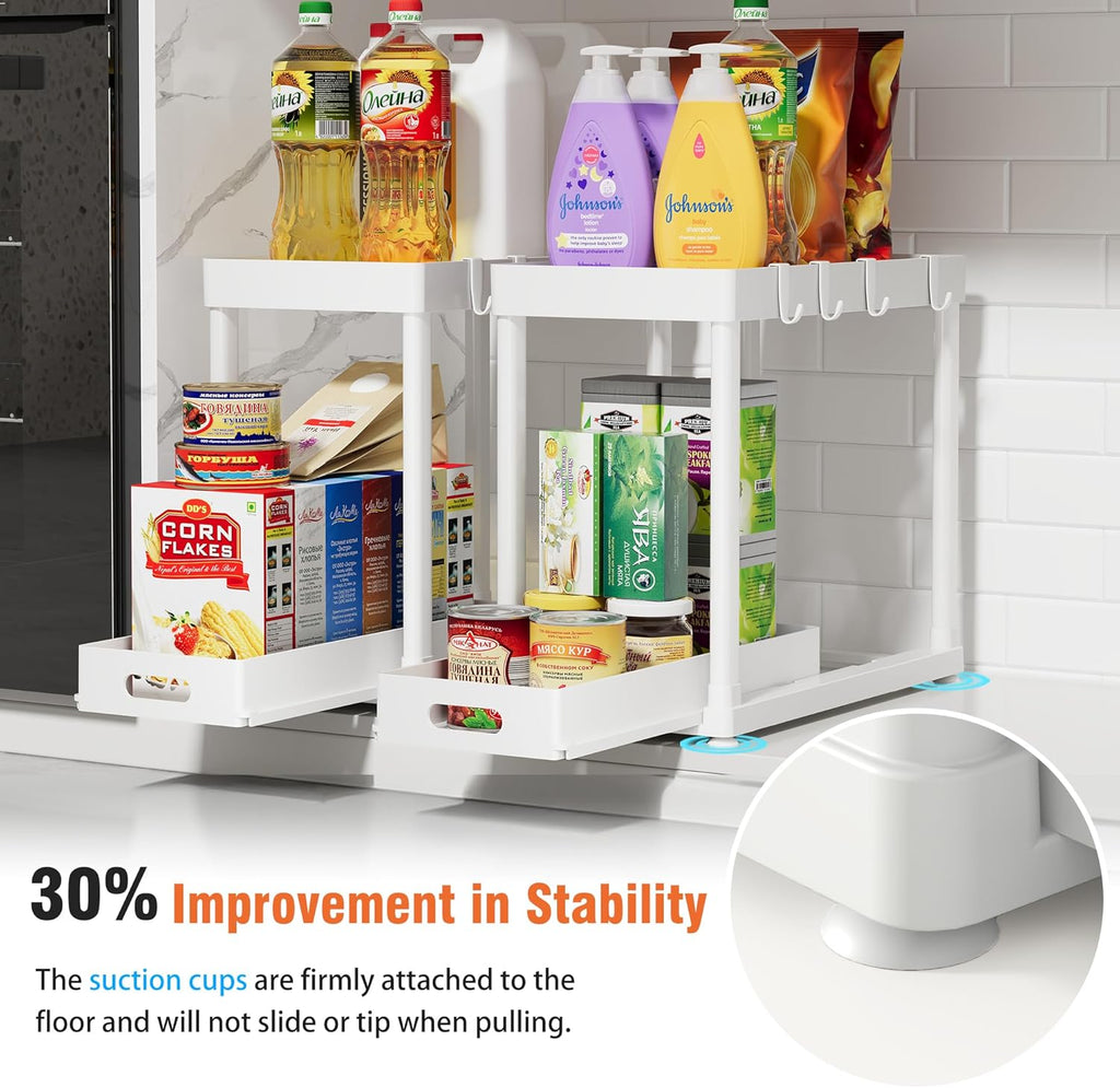 Skiennix Pull-Out Storage Organizers - Multi-Purpose Under Sink Bathroom & Kitchen Organizers | Black, 2 Pack