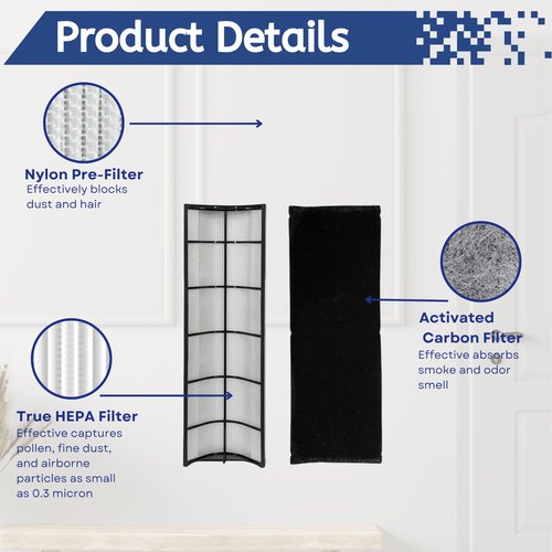 Nispira 2-in-1 True HEPA Replacement Filter PETWRFIL For Pure Enrichment PureZone Elite 4-IN-1 Tower Air Purifier PEAIRTWR (HEPA + 1-PreFilter, 1 PK)