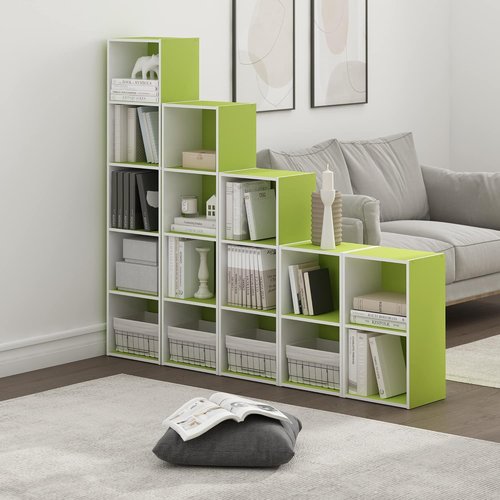 Furinno PASIR 2-Tier Modern Bookshelf - Easy Assembly Open Shelves Bookcase | Green/White Finish