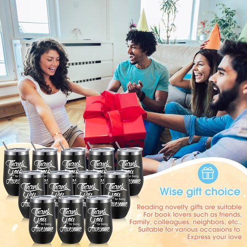 SiliFine 16 oz Appreciation Gifts Thank You for Being Awesome Wine Tumbler Thank You Gifts for Women Staff Employee Inspirational Appreciation Keychain, Stainless Steel Tumbler (Black,12 Sets)