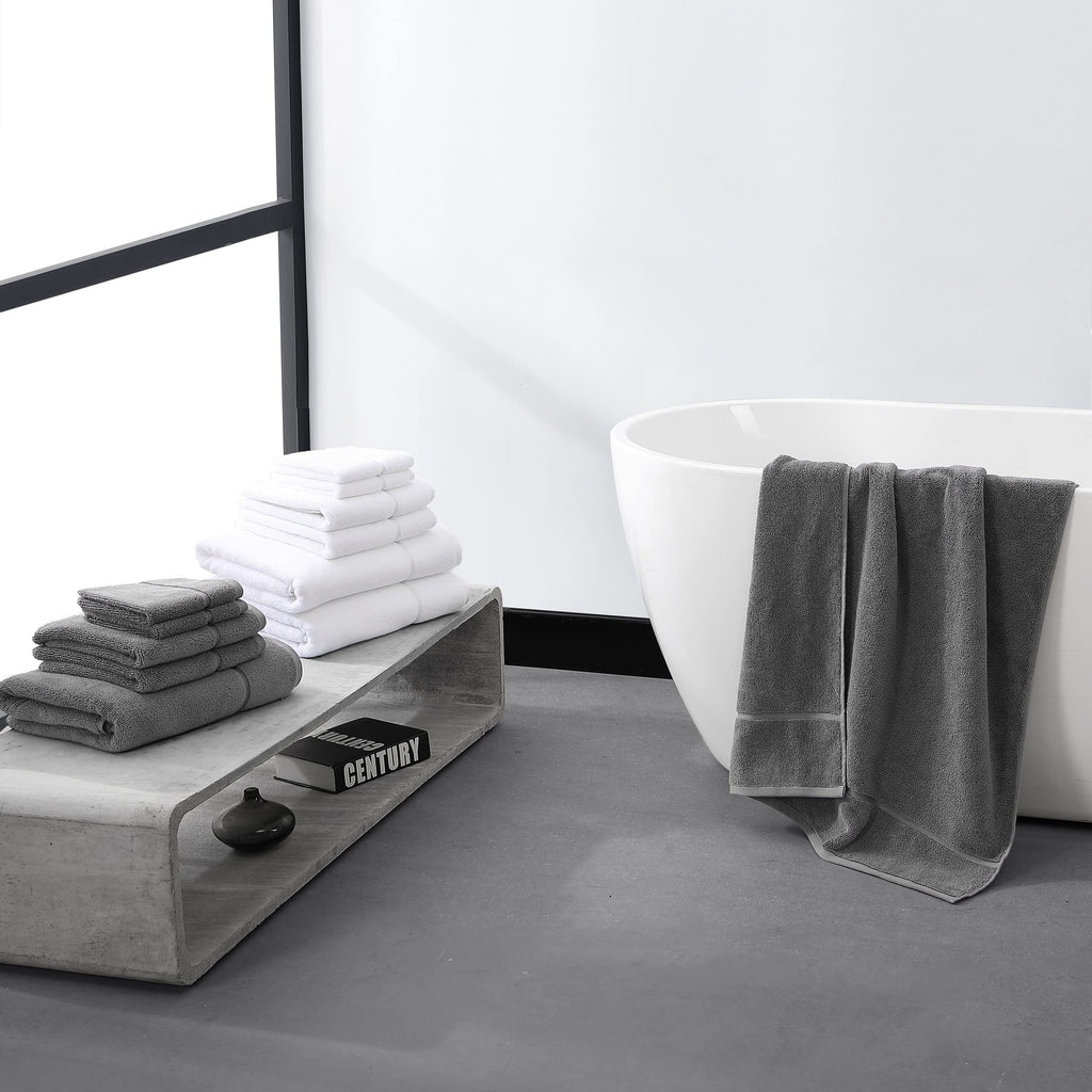 Vera Wang - Bath Towels, Super Soft 100% Cotton Towel Set, Highly Absorbent with a Medium-Weight Plush Feel, Low Linting & Fade Resistant Bathroom Towels (Modern Lux Grey, 6 Piece)