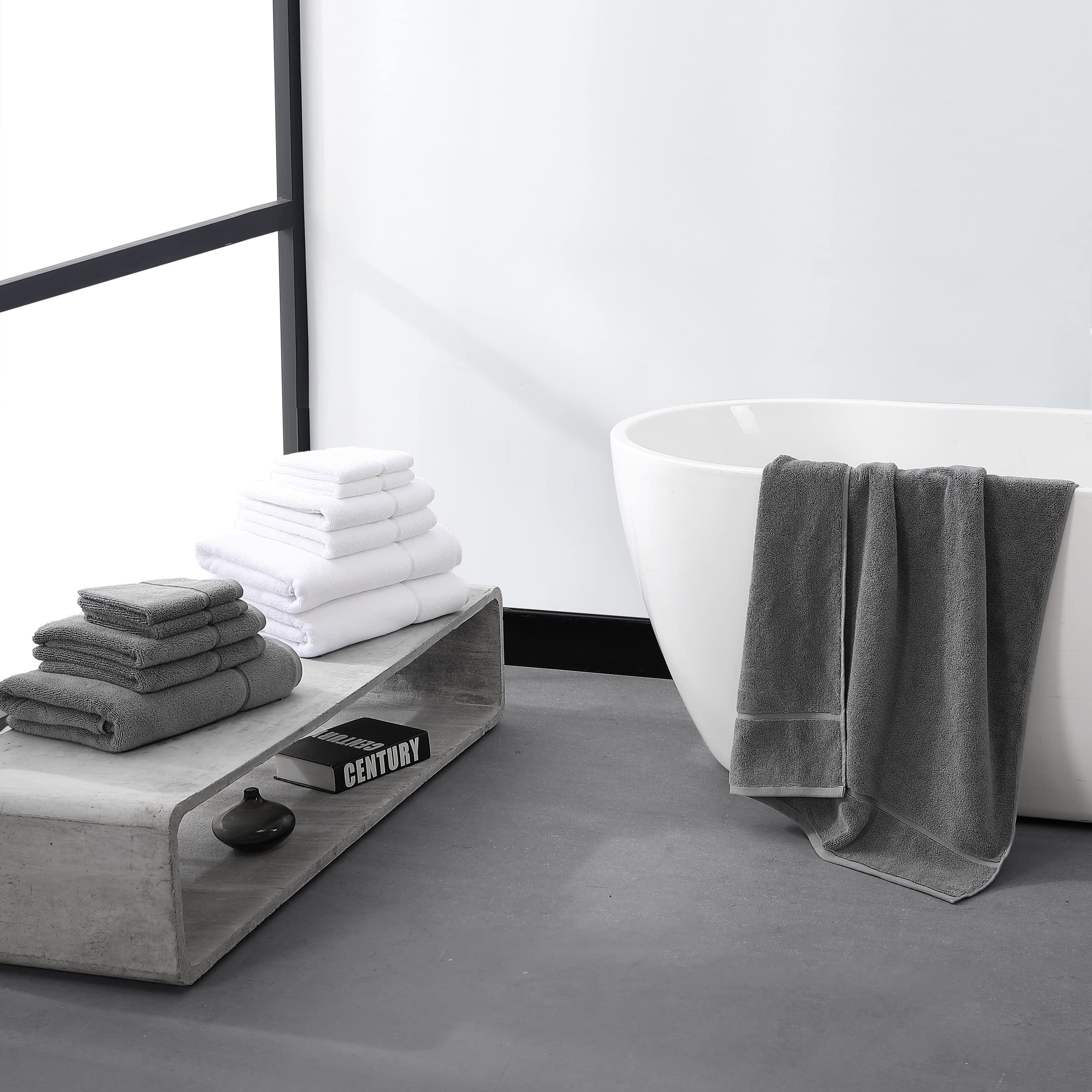 Vera Wang - Bath Towels, Super Soft 100% Cotton Towel Set, Highly Absorbent with a Medium-Weight Plush Feel, Low Linting & Fade Resistant Bathroom Towels (Modern Lux Grey, 6 Piece)