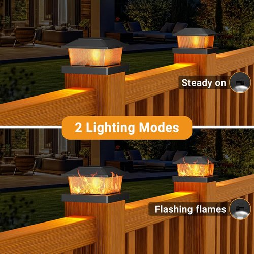 Btfarm Solar Flame Post Cap Lights - Waterproof Flickering 4-Pack for 4x4 & 3.5x3.5 Posts | Black