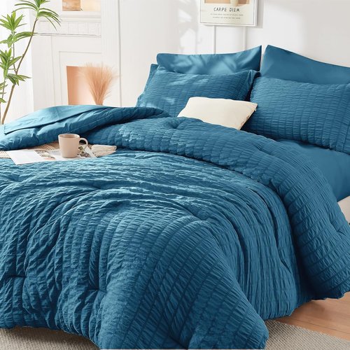 HYMOKEGE Teal Full Size Comforter Set - 7-Piece All-Season Luxury Bedding Bag with Sheets & Pillowcases