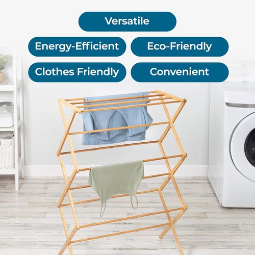 Honey-Can-Do Collapsible Bamboo Drying Rack - Sturdy & Portable Space-Saving Air-Drying Solution for Clothes, Towels & Delicates