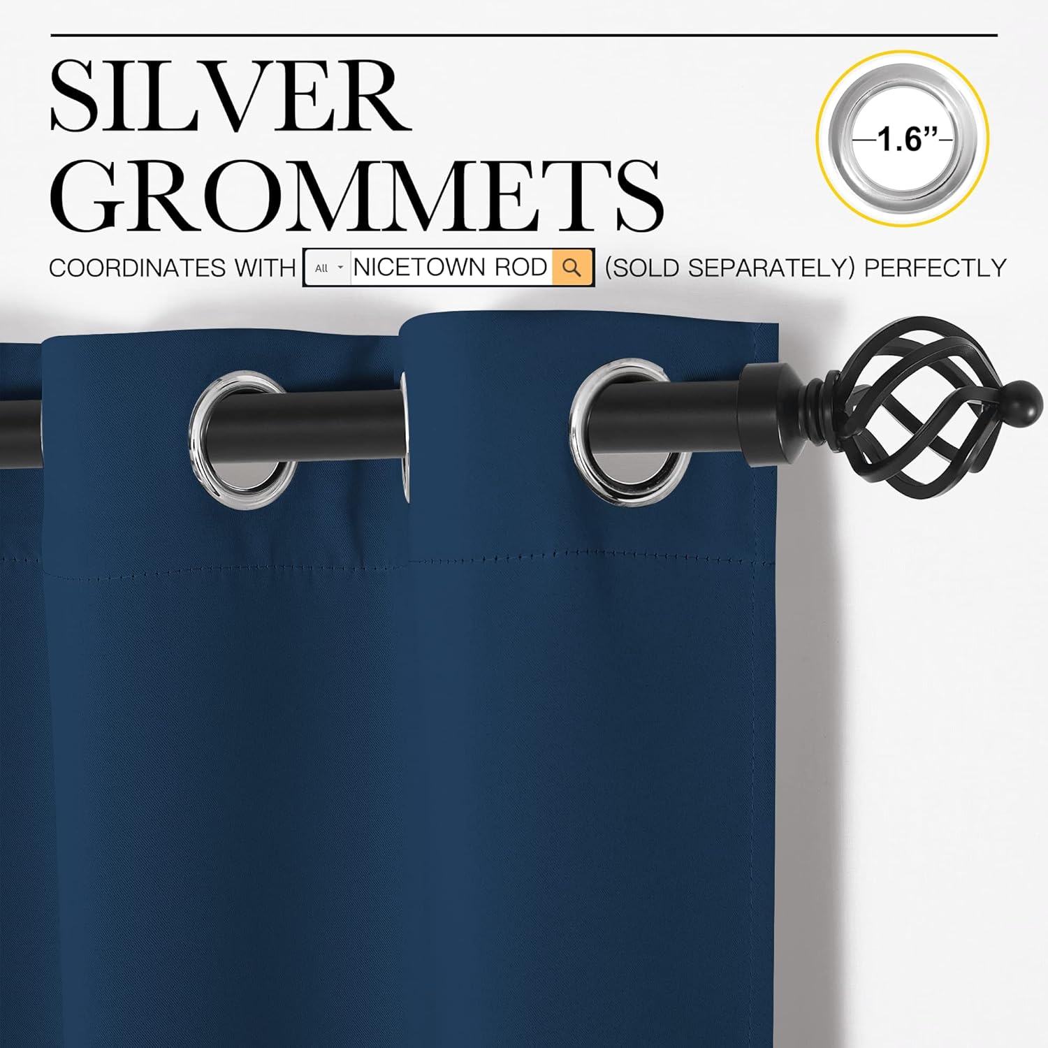 NICETOWN Moroccan Blue Blackout Curtains - 96" Long, Sound Reducing & Energy Efficient | 55" Wide, 2 Panels