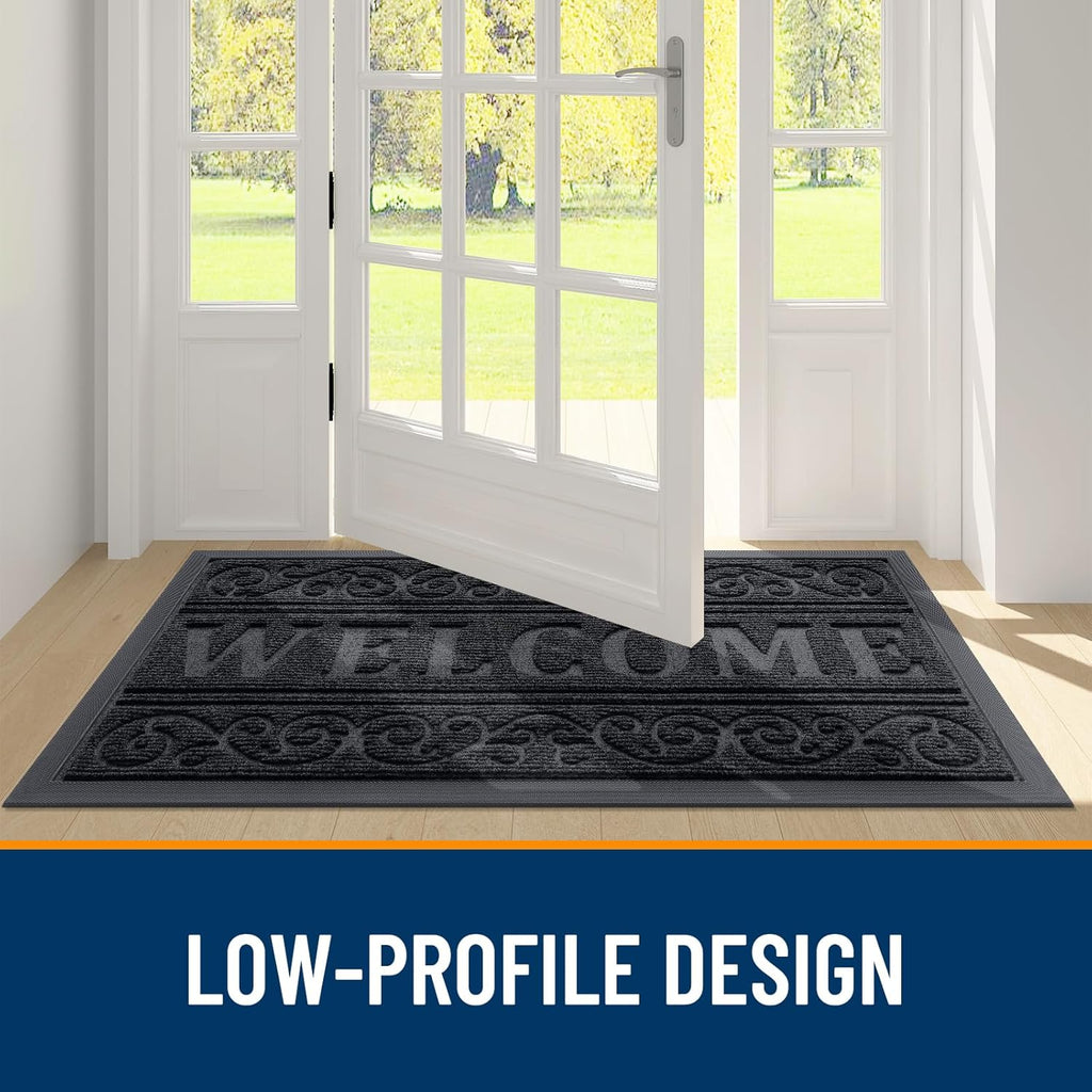OLANLY Heavy Duty Welcome Door Mat - Waterproof, Stain Resistant, Easy Clean | 29.5 x 17 Inches, Black