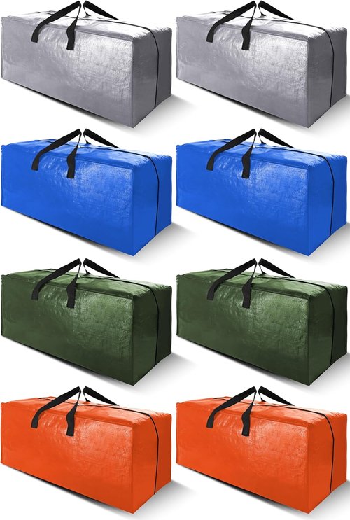 Cosy Family Extra Large Moving Bags - Heavy Duty Storage Totes with Backpack Straps | Set of 8, Multicolored